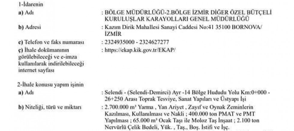 Selendi-Simav yolunun ihalesi yapılacak