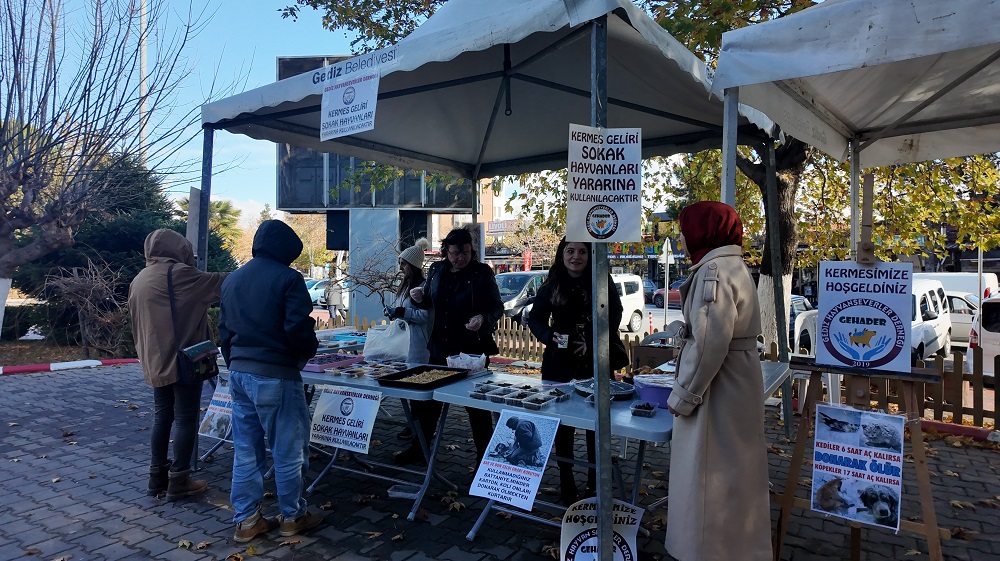 GEDİZ’DE SOĞUKLA MÜCADELE EDEN SOKAK HAYVANLARI YARARINA KERMES DÜZENLENDİ