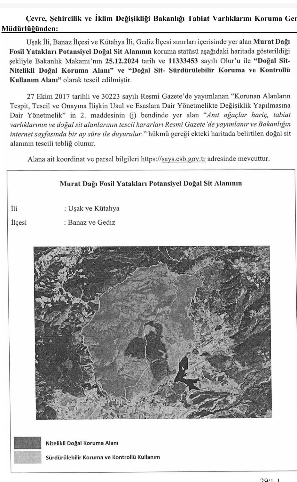 MURAT DAĞI FOSİL YATAKLARI “DOĞAL SİT ALANI” OLARAK TESCİL EDİLDİ